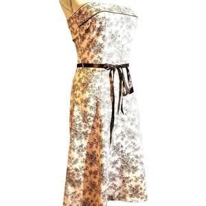 Just Choon Strapless Dress Size 5 Misses Pink & Brown Fit & Flare Cottage Floral